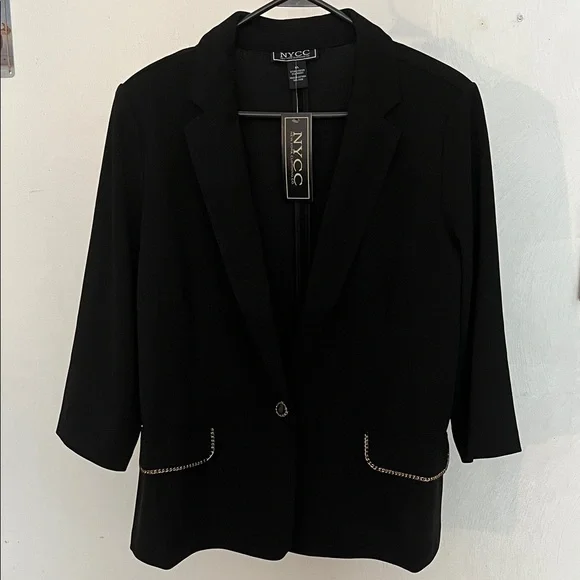 NYCC Black Cropped Blazer Jacket Gold Chain Detail Dressy Chic Size XL - Picture 1 of 9